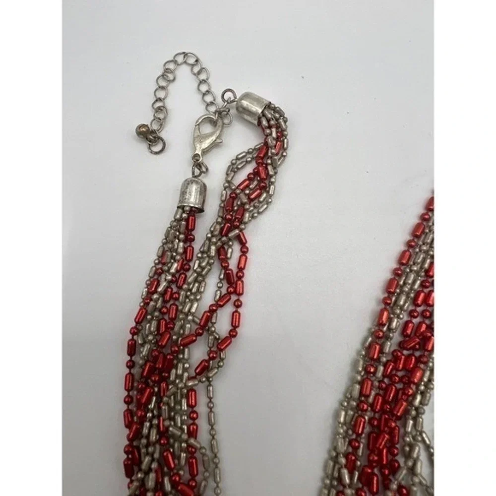 Red Silver‎ Beaded Lariat Necklace 7